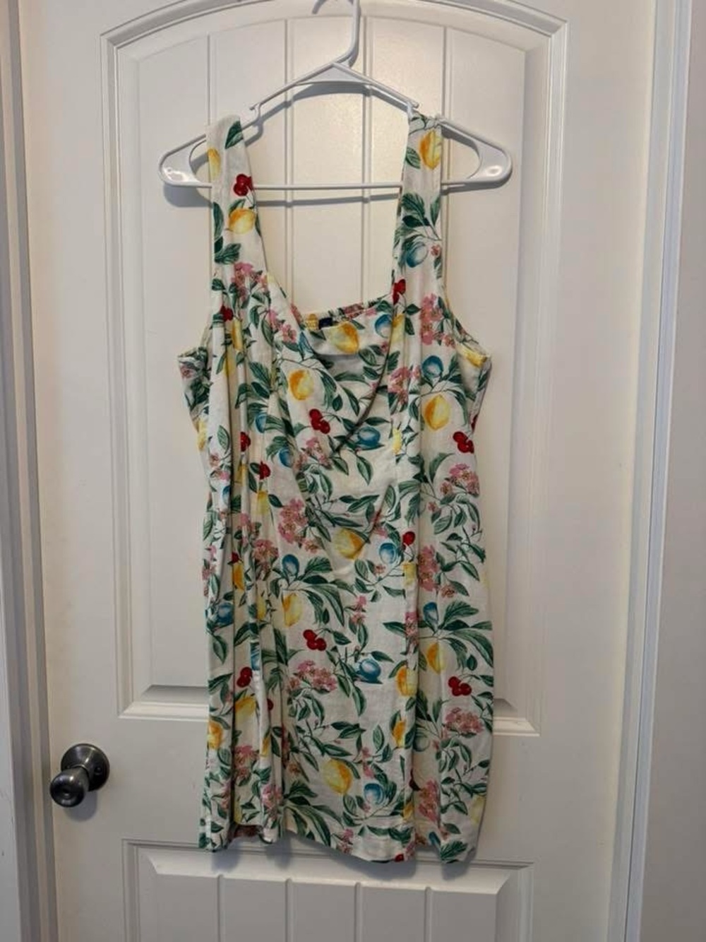 Floral Fruit Print Sleeveless Linen Summer Dress